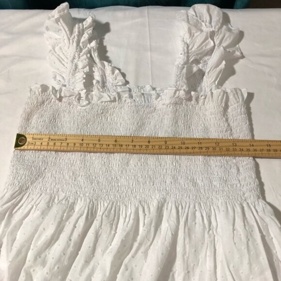 Hill House nap dress womens L white Swiss dot tiered maxi dress ruched bodice - Picture 7 of 11